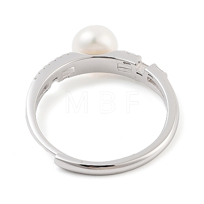 Round Natural Pearl & Cubic Zirconia Finger Rings STER-Z009-07P-1