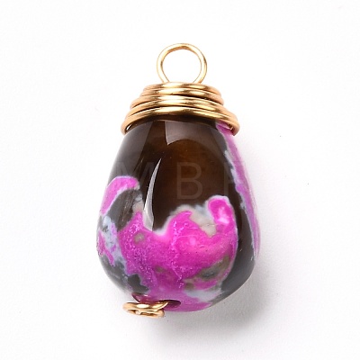Natural Fire Crackle Agate Beads Pendants PALLOY-JF00864-1