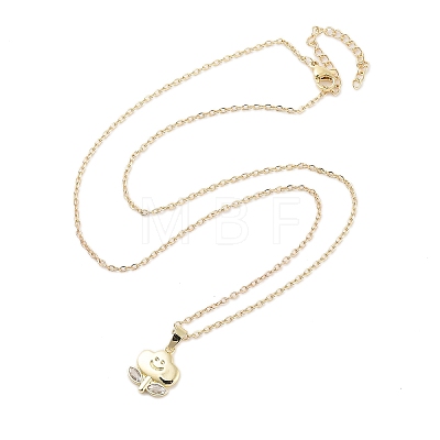 Brass Clear Cubic Zirconia Cable Chain Smiling Face Cloud Flower Pendant Necklaces NJEW-B100-06G-1