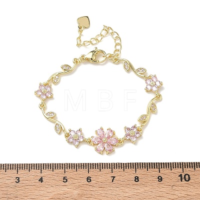 Brass Micro Pave Cubic Zirconia Link Chain Bracelets for Women BJEW-C156-04D-03G-1