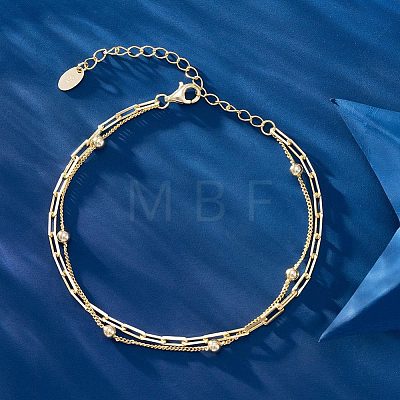 925 Sterling Silver Satellite & Paperclip Chains Double-Layer Multi-strand Bracelet STER-M116-10G-1