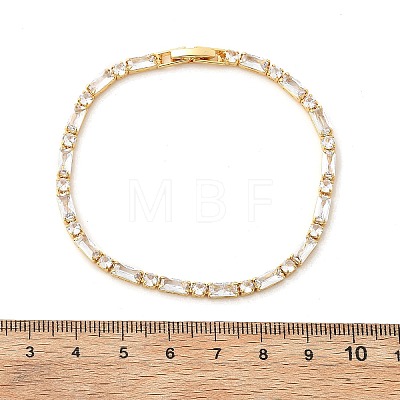 Brass Pave Clear Cubic Zirconia Rectangle & Flat Round Link Bracelets BJEW-YWC0002-02G-1