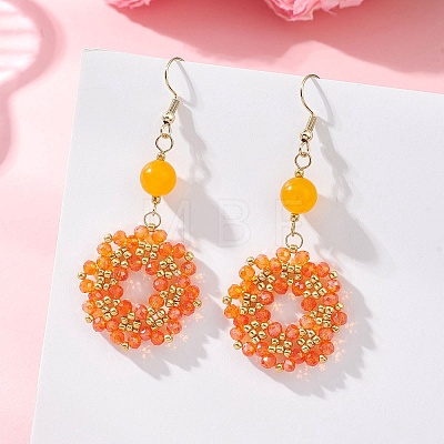 Flower Handmade Glass Seed Beads Dangle Earrings EJEW-MZ00679-01-1
