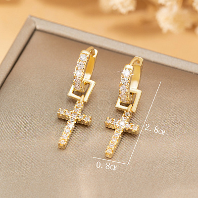 Brass Micro Pave Cubic Zirconia Hoop Dangle Earrings WGB4EB7-01-1