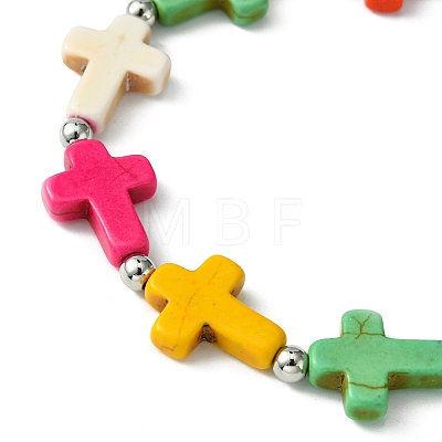 Synthetic Turquoise Cross Beaded Stretch Bracelets BJEW-TA00399-1