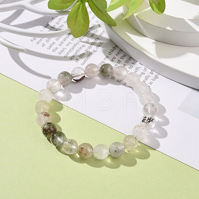 Natural Green Lodolite Quartz/Garden Quartz Round Beaded Stretch Bracelet BJEW-JB08919-02-1