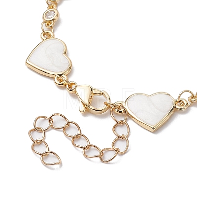 Brass Enamel Heart Link Chain Bracelet with Cubic Zirconia BJEW-JB10171-1