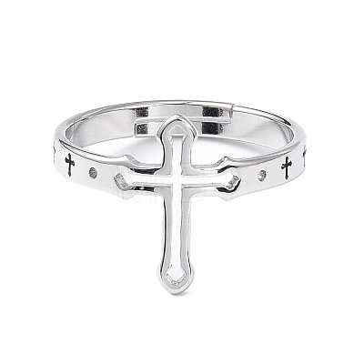 304 Stainless Steel Hollow Out Cross Adjustable Ring for Women RJEW-I097-05P-1