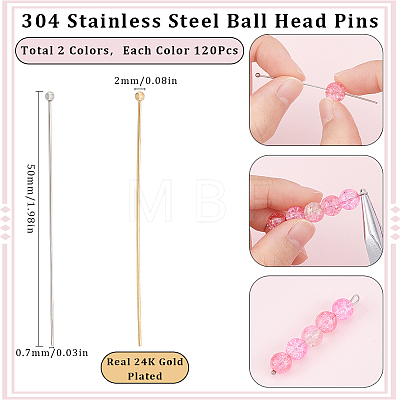 SUNNYCLUE 240Pcs 2 Styles 304 Stainless Steel Ball Head Pins STAS-SC0007-73-1
