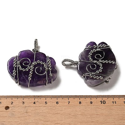 Natural Amethyst Copper Wire Wrapped Pendants G-K338-07P-01-1