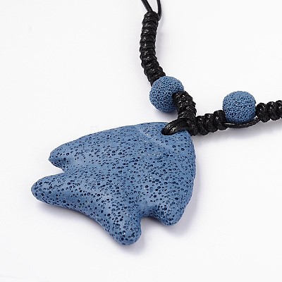 Fish Lava Rock Pendants Necklaces NJEW-D206-01-1