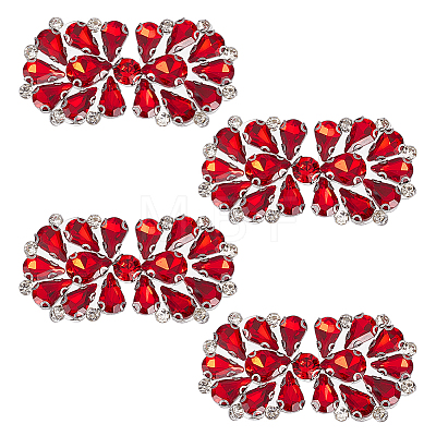 4Pcs Flower Alloy & Glass Rhinestone Applques DIY-MA0007-20B-1
