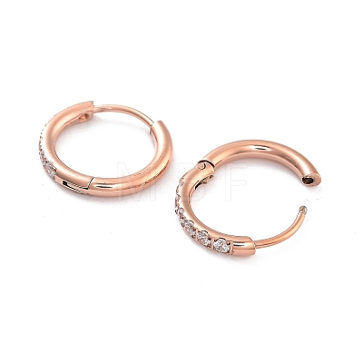 Ion Plating(IP) 316 Surgical Stainless Steel Pave Clear Cubic Zirconia Hoop Earrings Women EJEW-A109-01A-RG-1