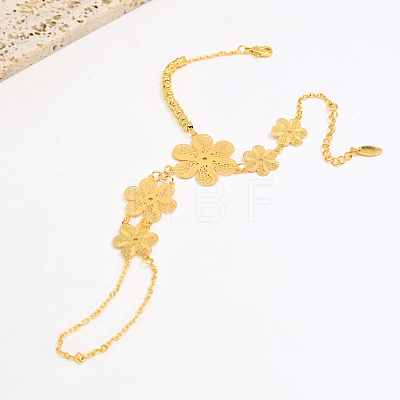 Vintage Brass Carved Hollow 6-Petal Flower Hand Chain Ring Bracelets for Women FB4811-2-1