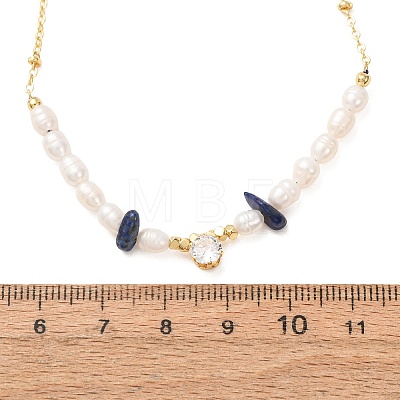 Natural Lapis Lazuli Chip and Rice Natural Pearl Beaded Necklaces GG-CBA3297-15G-C-1