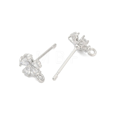 Brass Micro Pave Clear Cubic Zirconia Stud Earring Findings KK-Z099-02P-01-1