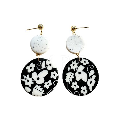 Handmade Polymer Clay & 304 Stainless Steel Stud Dangle Earrings WG2F15C-01-1