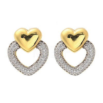 Brass Micro Pave Clear Cubic Zirconia Stud Earrings EJEW-F359-03G-02-1