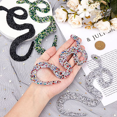 4Pcs 4 Colors Rhinestone Self-adhesion Cloth Patches DIY-FH0007-56-1