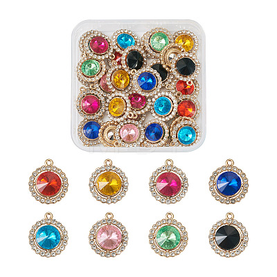 Crafans 24pcs 6 colors Zinc Alloy Rhinestone Pendants FIND-CF0001-01-1