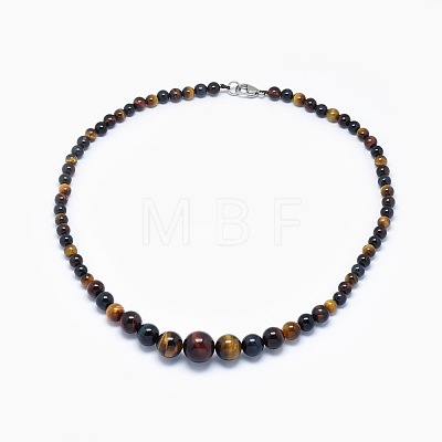 Natural Tiger Eye Graduated Beads Necklaces and Bracelets Jewelry Sets SJEW-L132-09-1
