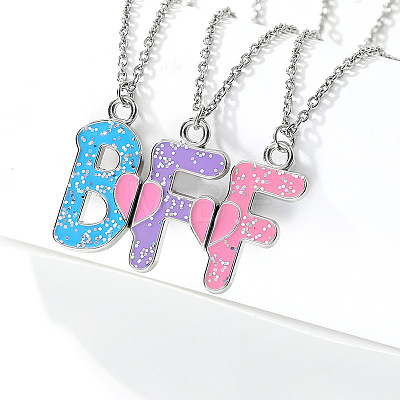 3Pcs 3 Colors Zinc Alloy Enamel Magnetic BFF Pendant Necklaces for Friend FS-WG36493-01-1