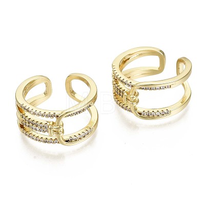 Brass Micro Pave Clear Cubic Zirconia Cuff Rings RJEW-S044-101-NF-1