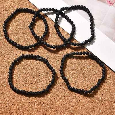 Natural Lava Rock Round Beads Stretch Bracelets BJEW-G550-07-4mm-1