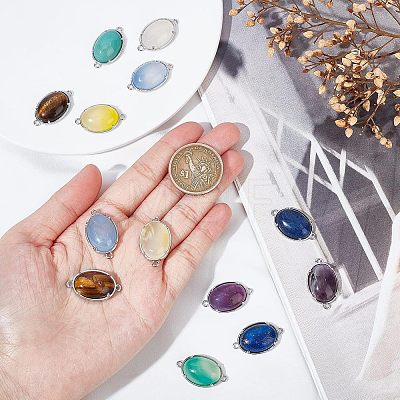 14Pcs 7 Styles Brass Natural Gemstone Connector Charms G-FH0001-79-1