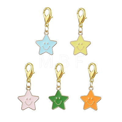 Star with Smiling Face Alloy Enamel Pendant Decooration HJEW-JM01965-1