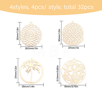 32Pcs 4 Styles Brass Pendants KKC-CA0001-08-1