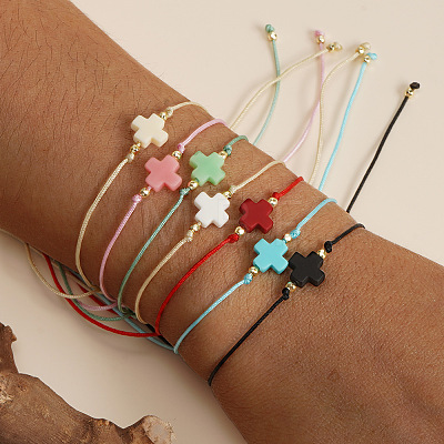 7Pcs Resin Cross Bead Braided Bracelets Sets ME3400-1