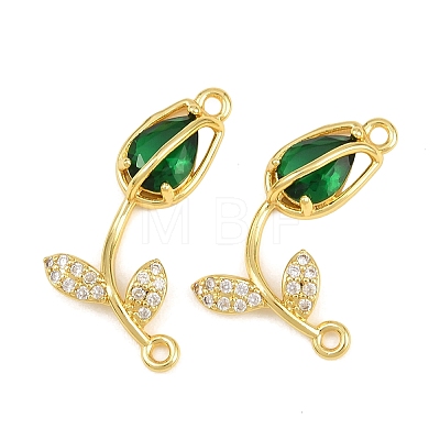 Rack Plating Brass Micro Pave Clear Cubic Zirconia Flower Connertor Charms KK-Z043-03H-1