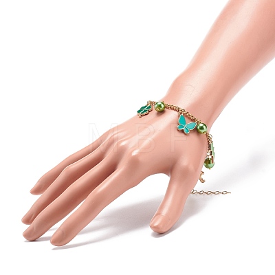 Alloy Enamel & Glass Pearl Charm Bracelet with 304 Stainless Steel Chains for Women BJEW-JB08707-05-1