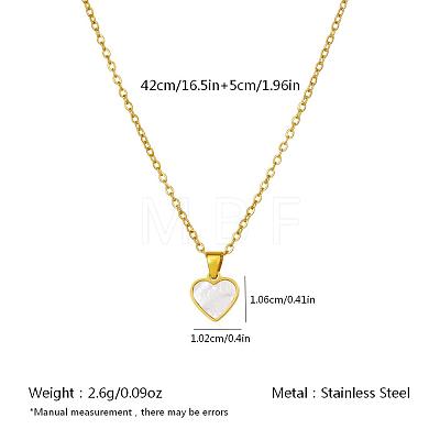 Natural White Shell 304 Stainless Steel Heart Pendant Necklaces for Women BL5235-2-1