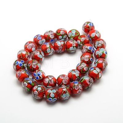 Handmade Inner Flower Lampwork Round Beads Strands LAMP-L029-03-1