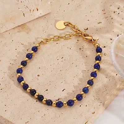 Bohemian Style Natural Lapis Lazuli Round Beaded Bracelets for Women JU9810-3-1