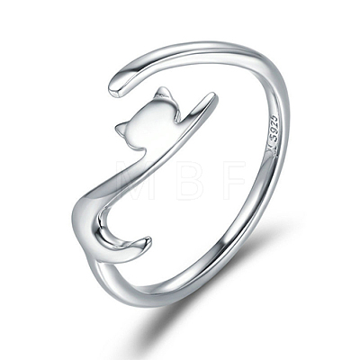 Anti-Tarnish Rhodium Plated 925 Sterling Silver Cuff Finger Rings RJEW-FF0009-01P-1