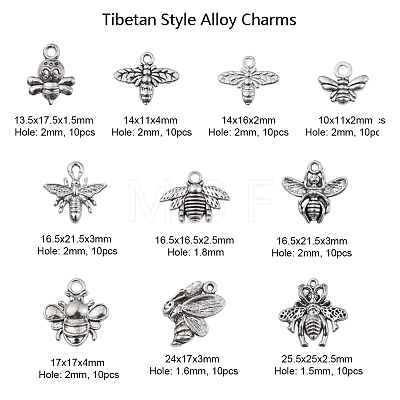 100Pcs 10 Style Tibetan Style Alloy Pendants TIBEP-CJ0001-76-1