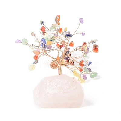 Natural Gemstone Money Tree with Natural Rose Quartz Base Display Decorations DJEW-G027-08RG-06-1