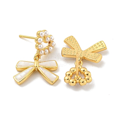 Rack Plating Brass & Natural Shell Stud Earrings EJEW-C095-02G-1