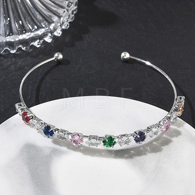 Brass Micro Pave Cubic Zirconia Cuff Bangles KK-D112-02P-1