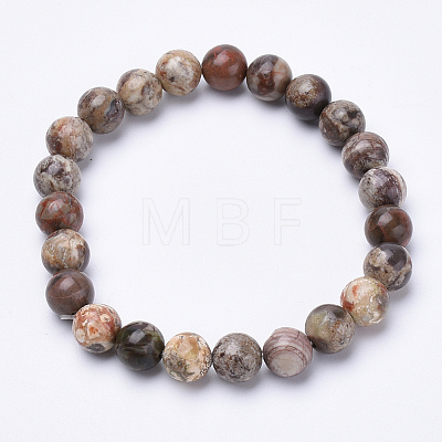 Natural Flower Agate Beaded Stretch Bracelets BJEW-S128-05-1