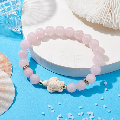 Tortoise Synthetic Turquoise & Natural Rose Quartz Stretch Bracelets for Women BJEW-JB10106-02-1