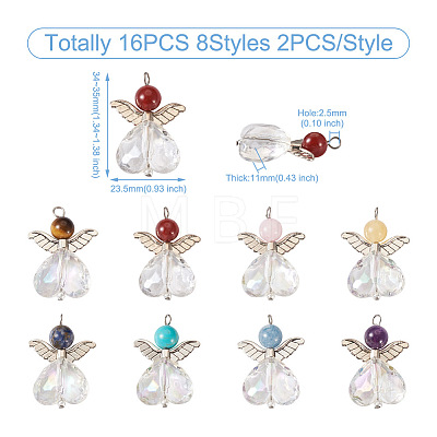 Fashewelry 16Pcs 8 Styles Natural & Synthetic Mixed Gemstone AB Color Acrylic Pendants G-FW0001-37-1