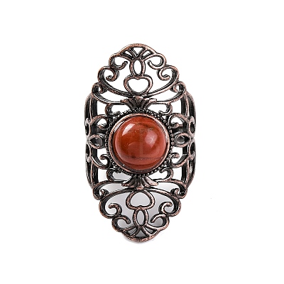 Natural Red Jasper Retro Finger Rings RJEW-B067-02R-27-1