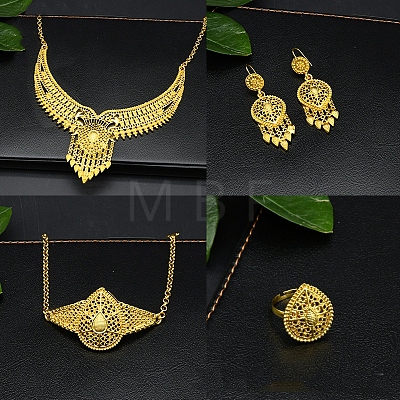 Alloy Pendant Necklaces & Stud Dangle Earrings & Rings & Link Bracelets Sets WG80561-01-1