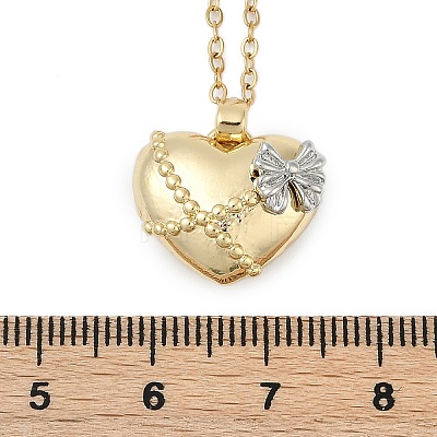 Brass Crossed Bowknot Heart Pendant Necklaces NJEW-K280-06G-02-1