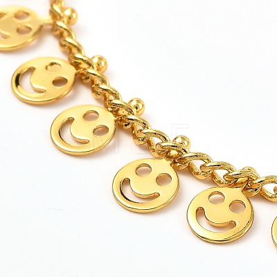 Flat Round with Smiling Face Brass Charm Bracelets BJEW-JB06650-02-1