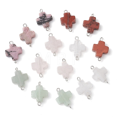 Natural Mixed Gemstone Cross Connector Charms PALLOY-JF02827-1